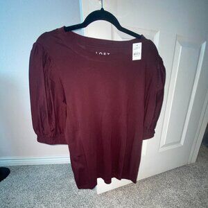 Loft NWT Burgundy Mulitimedia Puff Sleeve Top Size Large